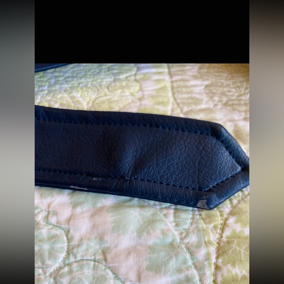 G.I.Ll. Blue faux leather belted moto jacket, attached knit shawl collar NWOT - Picture 14 of 15